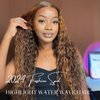 Water Wave Human Hair Bundles Ombre Honey Blonde Curly Bundles, Glossy & Shed-free P4/27 Highlighted Wet And Wavy Human Hair Bundles Weave Brown Piano Color 10A 100% Virgin Hair Single Bundle 16 Inch