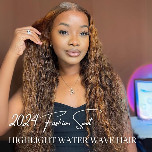 Water Wave Human Hair Bundles Ombre Honey Blonde Curly Bundles, Glossy & Shed-free P4/27 Highlighted Wet And Wavy Human Hair Bundles Weave Brown Piano Color 10A 100% Virgin Hair Single Bundle 16 Inch