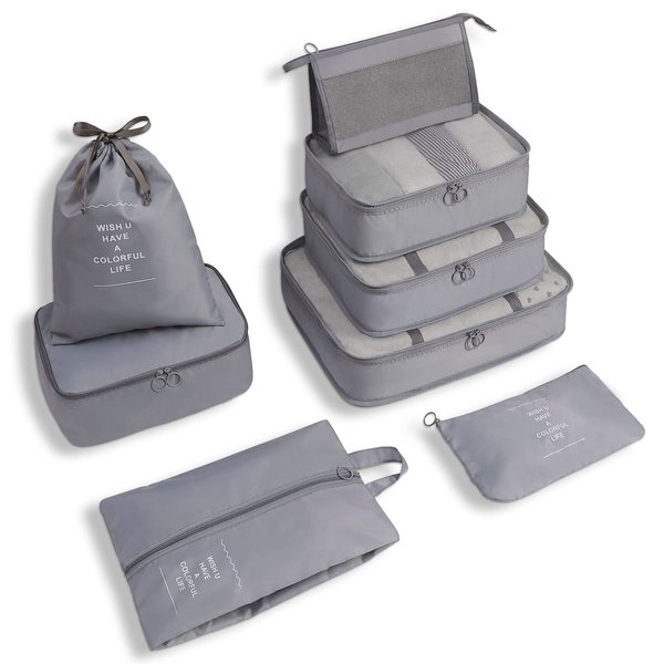 WOOMADA 8 Set Packing Cubes for Suitcases Travel Essentials Luggage Organizer for Travel Accessories Shoe Bag Tioletry Bag Laundry Bag(grey)