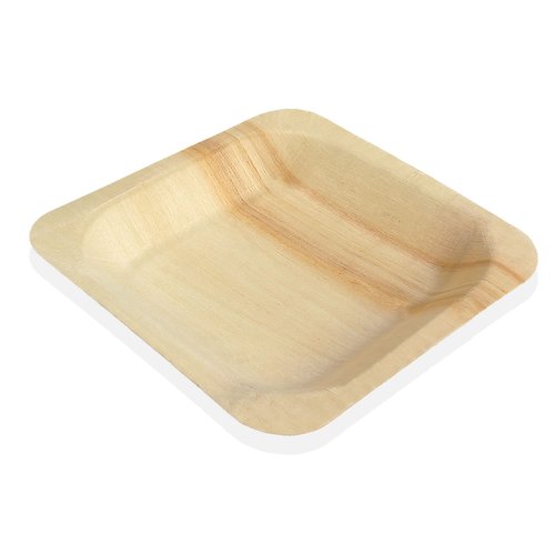BambooMN Brand - 4.5" x 4.5" x 0.6" Disposable Wood Square Plates/Dishes, 25 Pieces