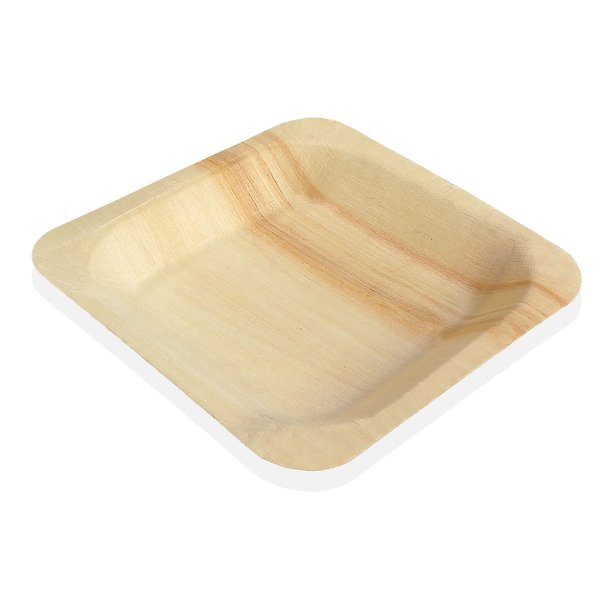 BambooMN Brand - 4.5" x 4.5" x 0.6" Disposable Wood Square Plates/Dishes, 25 Pieces