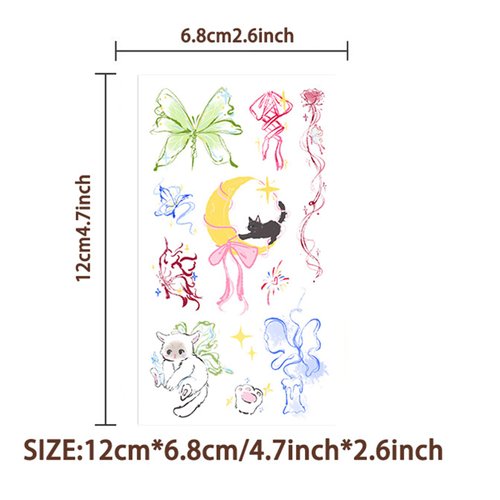 10 Sheets Cute Cartoon Butterflies and Cats Temporary Tattoos Birthday Themed Party Supplies Decoration Favors Cartoon Cute Sticker for Kids Boys Home Activity Class Prizes Carnival Holldays Rewards