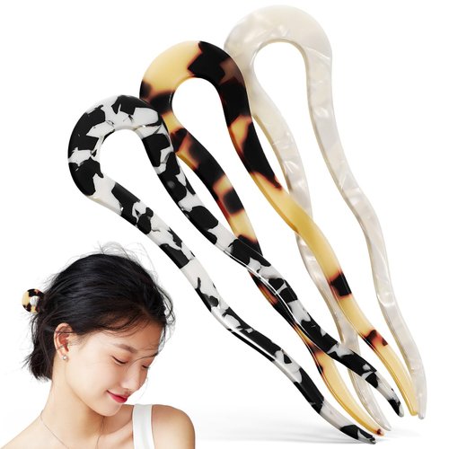 minkissy 3pcs French Hair Pin Acetic Acid U Shaped Hair Pins for Styling Hair Forks Sticks for Long Thick Hair Vintage Updo Hair Accessories for Women Girls