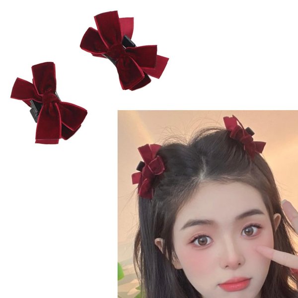 Mini Velvet Bow Claw Clips for Women Girls Hair Bows Claw Clip Small Red Bowknot Hair Claws Clips Bow Hair Accessories for Women Bow Hair Barrettes No Slip Bow Jaw Clips 2Pcs