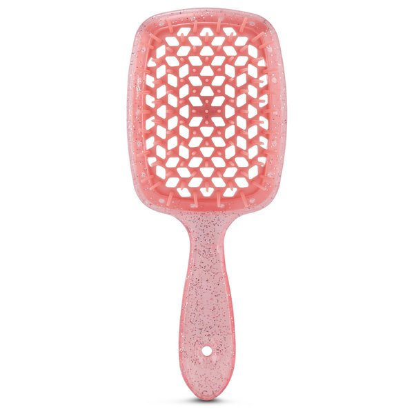 Detangling Brush for All Wet or Dry Hair Types - Pain-Free Brushing, Vented Hair Brush -Lightweight Handle with Extreme Flex to Contour to Scalp (Peach Glitter)