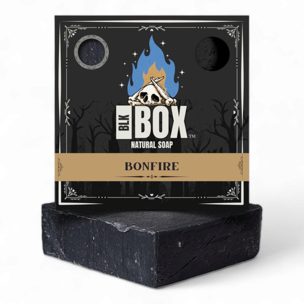 Black Box Limited USA MADE Men's Natural 5oz Bar Soap, Moisturizing Body Wash Made from Natural Oils - Handmade Cold Process No Harsh Chemicals Activated Charcoal Shea (Bonfire)