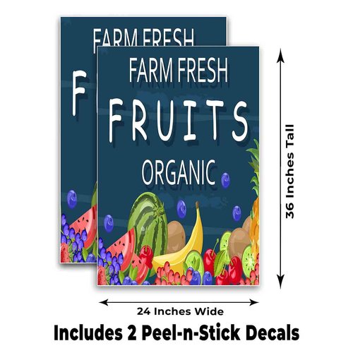 Farm Fresh Fruits Organic (24" X 36") Vinyl Decal Only (Pack of 2) |Sign|Sticker|Poster