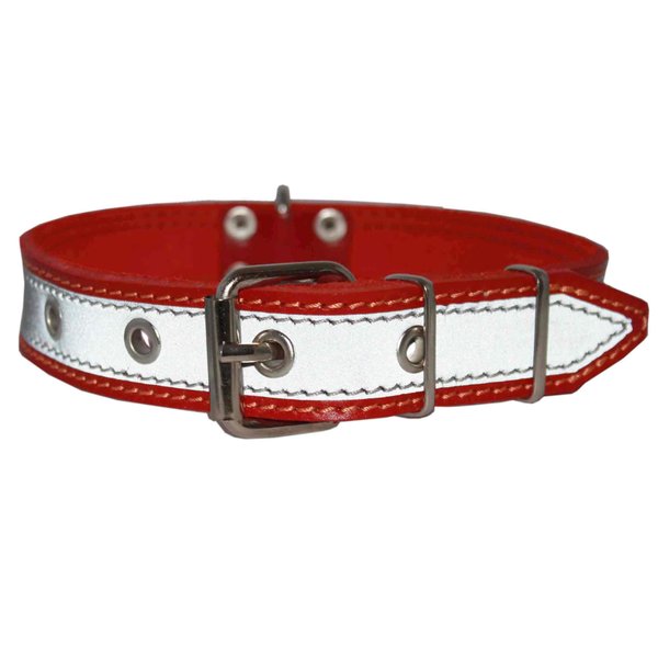 Genuine Leather Reflective Dog Collar 22" Long 1.25" Wide Red Fits 15.5"-19.5" Neck