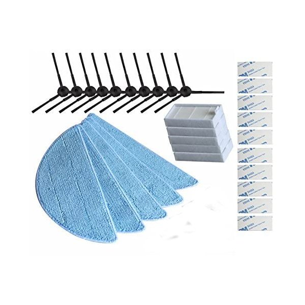 Electropan Replacement Consumable Accessories Parts 10pcs Side Brush + 5pcs Hepa Filter + 5pcs Mop Cloth + 10pcs Magic Paste for ILIFE V3 V3s V5 V5s V5s pro Robot Vacuum Cleaner