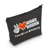 MNIGIU Funny Mahjong Bag Mahjong Lover Gift Peace Love Mahjong Board Game Fan Gift Lucky Mahjong Gift (Peace Love Mahjong Black)