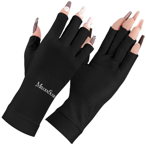 MelodySusie Premium UV Gloves for Nails, Professional UPF 99+ UV Protection Gloves for Manicures, Cool Feeling Fabric, Nail Art Skin Care Fingerless Anti UV Glove Protect Hands from UV Harm