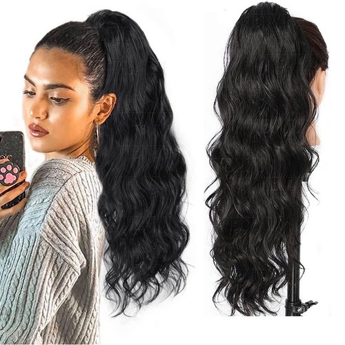 WENYU Body Wave Human Hair Ponytail Extension For Black Women With Magic Paste Wrap Around Ponytail Human Hair Ponytail For Black Women Body Wave Clip In Ponytail Hair Extensions 18 Inch 100g