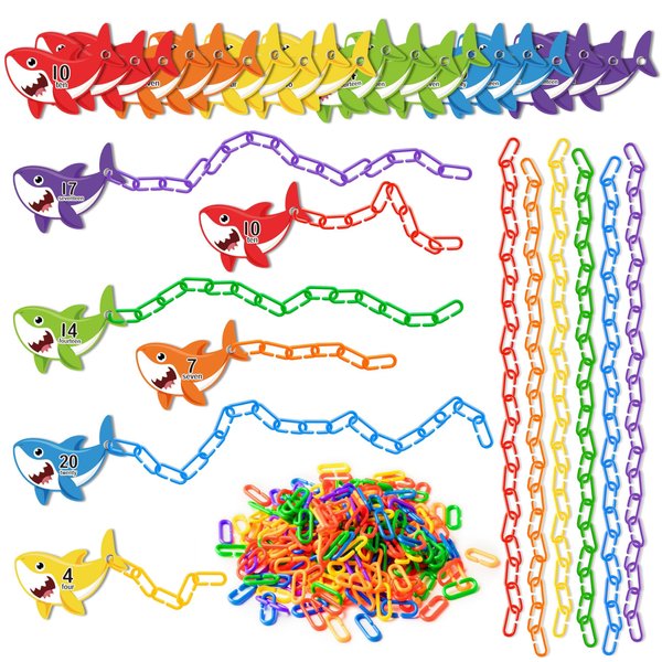 AsodSway 260 Shark Card C Clips Hooks Plastic Chain Links Shark Card for Counting&Linking Math Games Suitable Development of Sensory Toy Child Color Number Discrimination of Educational