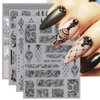 JMEOWIO 3D Embossed Black White Flower Nail Art Stickers Decals Self-Adhesive Pegatinas Uñas 5D Leaves Lace Nail Supplies Nail Art Design Decoration Accessories 4 Sheets