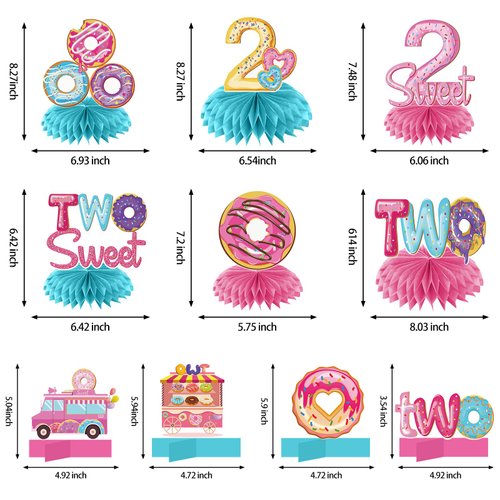 Aodocuto 10Pcs Two Donut 2nd Birthday Party Decorations Honeycomb Centerpieces for Baby Boys Girls, Donut Two Sweet Birthday Table Centerpieces Party Supplies, Doughnut Themed Bday Table Topper Decor