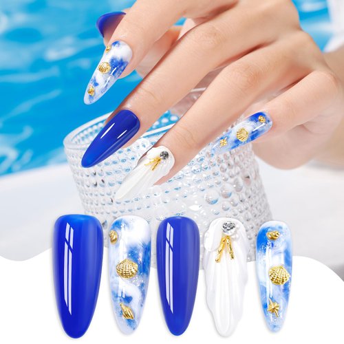 Gellen Gel Nail Polish Set, 6 Colors Blue Gel Polish White Glitter Nail Polish Set, Soak Off UV Gel Summer Gel Polish Set Manicure DIY Home Salon Nail Art