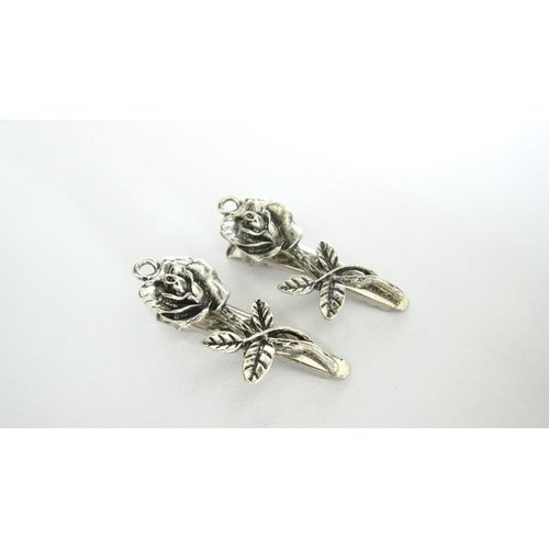 Generic 2 small silver rose flower leaf metal alligator hair clip for fine thin hair
