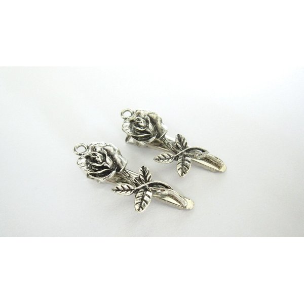 Generic 2 small silver rose flower leaf metal alligator hair clip for fine thin hair
