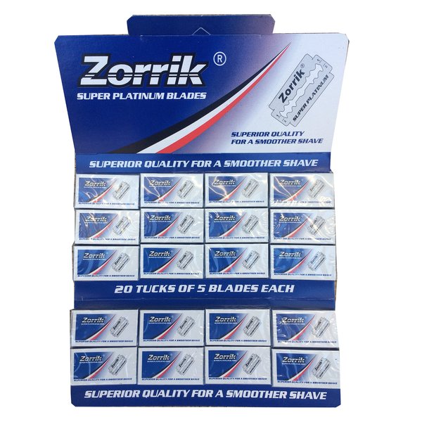 Zorrik Super Platinum Double Edge Safety Razor Blades, 100 blades (20x5)