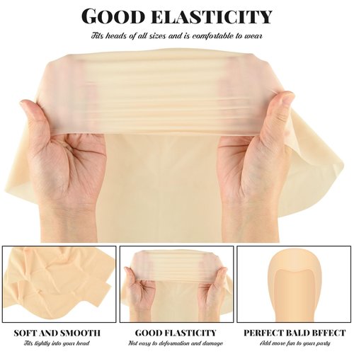 NACHLYNN 2/4/6/ Pcs Halloween Bald Cap for Adult Makeup Latex Bald Caps Nylon Bald Wig Cap Costume for Halloween Party Men (Classic, 2)