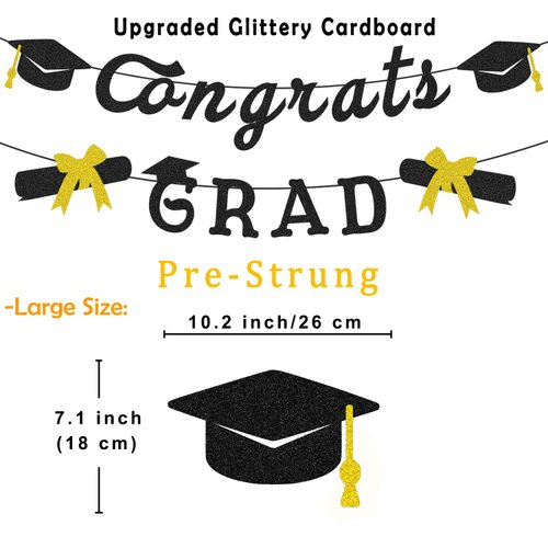 Graduation Party Decorations 2023 - Black Congrats Grad Banner for Graduation Decorations Class of 2023, Congratulations Banner, Graduation Cap Decorations, Graduation Party Supplies