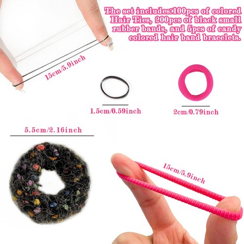 Snmzlc 305 PCS Seamless Hair Ties, colored hair ties for girls soft No Damage accessories black rubber bands Elastic Ponytail Holders (3 styles) US218