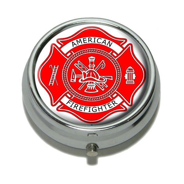 Firefighter Firemen Maltese Cross - American Firefighter - Red Pill Case Trinket Gift Box