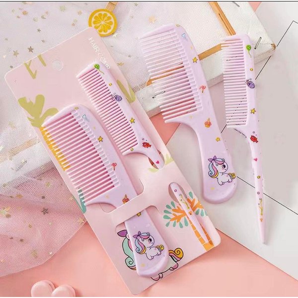 Girls Kids Cute Hair Comb Set, Portable Anti-Static Plastic Hairdressing Comb Hair Comb Gift (Purple unicorn)