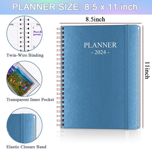 2024 Planner - Large 2024 Weekly & Monthly Planner, 8.5" X 11" Planner 2024 from January 2024 - December 2024, Perfect to Organize Your Daily Life, Blue