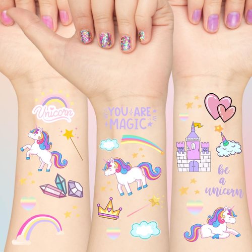 House of Balloons Unicorn Rainbow Temporary Tattoos for kids - 10 individual sheets, over 300 tattoos | Unicorn Birthday Party Supplies, Rainbow princess unicorn magical party favors