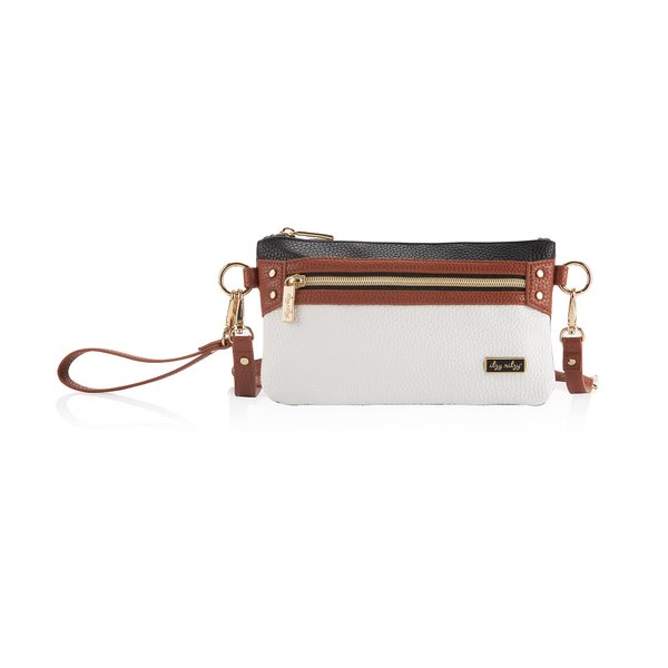 Itzy Ritzy Boss Pouch Wristlet and Belt Bag; Includes Crossbody & Wristlet Strap; Features 6 Card Slots & 2 Zippered Pockets, Coffee & Cream