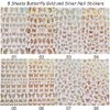 8 Sheets Butterfly Nail Art Stickers Gold Nail Decals,3D Luxury Nail Art Supplies Butterflies Gold Silver Nail Decoration for Designer Nail Stickers for Women DIY Acrylic Nails Decorations Accessories