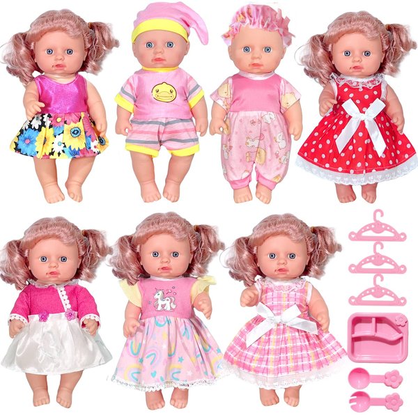 ARTST Doll-Clothes-Accessories 7 Set Baby-Doll-Clothes Suitable for 8-10-Inch-Dolls Included Tablewar and Hangers
