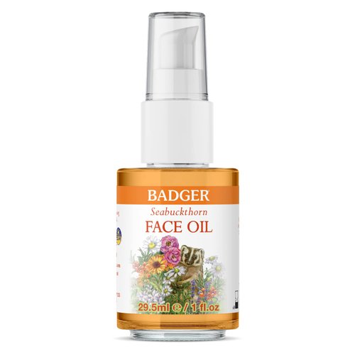 Badger Face Oil, Seabuckthorn, Certified Organic, Seabuckthorn Oil, Organic Face Oil, Moisturizing Facial Oil, Natural Face Oil, 1 oz Glass Bottle