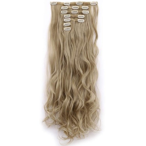 Lelinta 7Pcs Full Head 16 Clips in on Double Weft Hair Extensions, Ash Blonde Mix Bleach Blonde, 24inch 160g