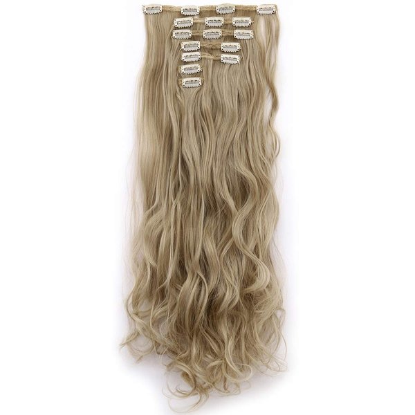 Lelinta 7Pcs Full Head 16 Clips in on Double Weft Hair Extensions, Ash Blonde Mix Bleach Blonde, 24inch 160g