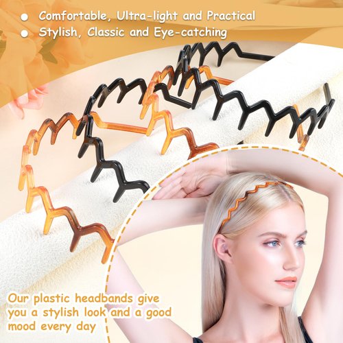 Tyqour 4pcs Zig Zag Headband Non Slip Comb Headband Plastic Tooth Hair Comb Wavy Teeth Hairpin Headband for Women Girls Men