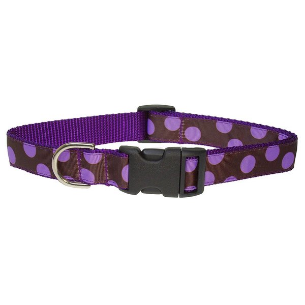 Medium Orchid/Chocolate Dot Dog Collar: 3/4" Wide, Adjusts 13-20" - Made in USA.