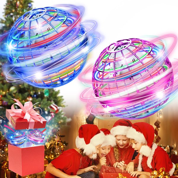 JOYGIFT 2024 Flying Orb Ball Toys, 2-Pack Magic Flying Ball Toy, Galactic Spinner Ball with 360°Rotating RGB Lights, Boomerang Drone Flying Toys for Kids Adults