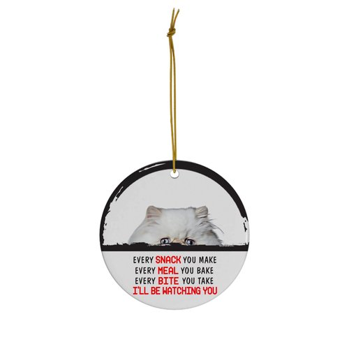 Funny Peeking Every Snack You Make Cream Point Himalayan Cat Christmas Ornament - White Circle Ceramic Decoration - Keepsake Gifts for Cat Lovers
