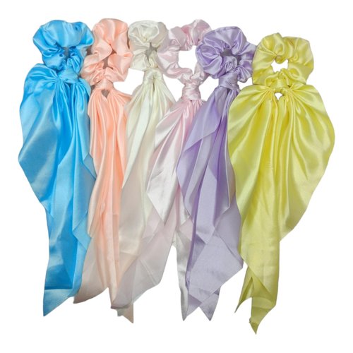 Silk Hair Scarf Scrunchies: 6-Piece Set With Elegant Satin Bow Pestal Colors Accents For Versatile Styling Options