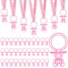 Beeveer 50 Pcs Bear Acrylic Baby Pacifiers Baby Shower Pacifiers Necklace Boy Pacifier Bulk Pacifiers for Baby Shower Game Pacifiers Ribbon Necklace for Party Favors Prize Decorations(Pink)