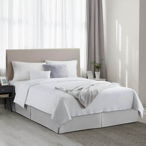 Lux Decor Queen Bed Skirt 16 Inch Drop - Brushed Microfiber Pleated Wrap Around Bed Skirt - Easy Fit, Wrinkle & Fade Resistant (Queen, Grey)