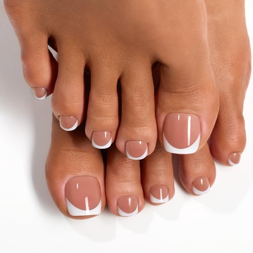 French Toe Nail Press Ons: Beetles Toe Press On Nails, 72 Pcs Pink White Tips Short Square Toenail Press Ons, Fake Toenails in 18 Sizes with Glue for Women