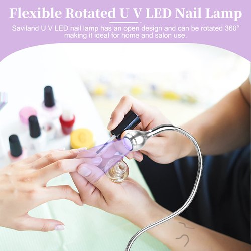 Saviland Mini Nail LED Lamp – Flexible Rotatable USB Quickly Nail Dryer Gel X Lamp for Nails with Securing Clip Led Light for Nails for Curing Gel Polish U V Nail Gels Manicure DIY