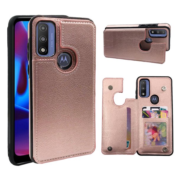 Dswteny Compatible with Motorola Moto G Pure 2021 Case with Leather Credit Card Holder Magnetic Back Stand Cell Accessories Phone Cover for MotoGPure MotoG GPure XT2163DL 6.5 Women Men Rose Gold