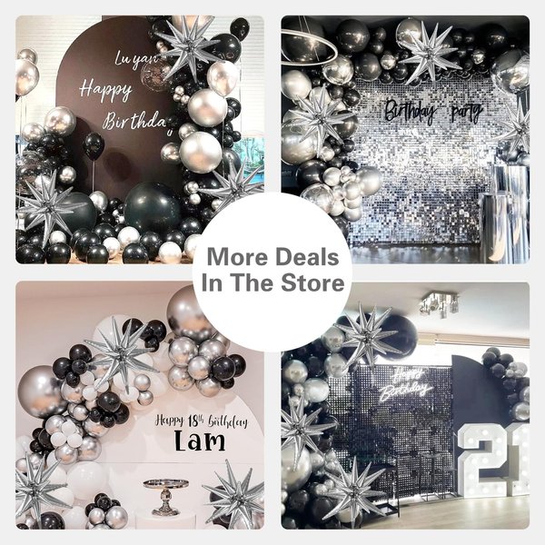 137Pcs Black and Silver Balloons Garland Arch Kit with Stars - 5 10 12 18 inch Black Silver Confetti Latex Party Balloons for 2024 Graduation Retirement Birthday Anniversary