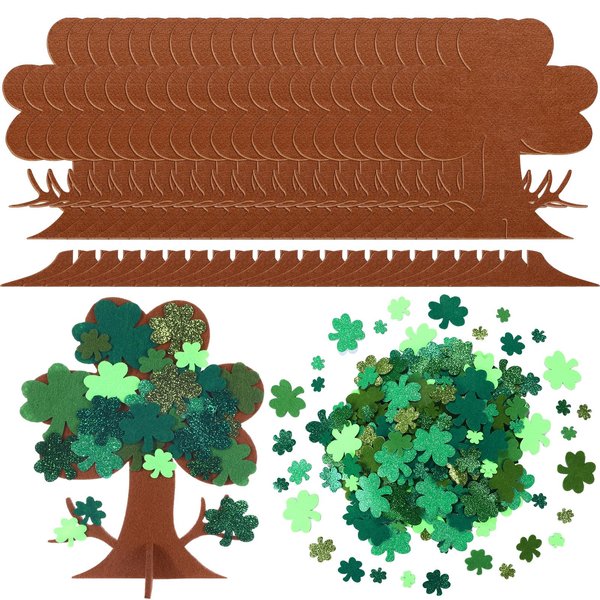 Chuangdi 424 Pcs St. Patrick's Day Foam Craft Kit Shamrock Tree Foam Stickers Adhesive Foam Glitter Shamrock Shaped Stickers for St Patrick's Day Family Activities Art DIY Party Decorations