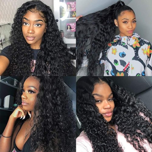 mdgfge Lace Front Wigs Human Hair Pre-Plucked Glueless Curly Lace Frontal Wigs Wet and Wavy Human Hair Wigs for Black Women Brazilian Virgin Natural Color (28 Inch)