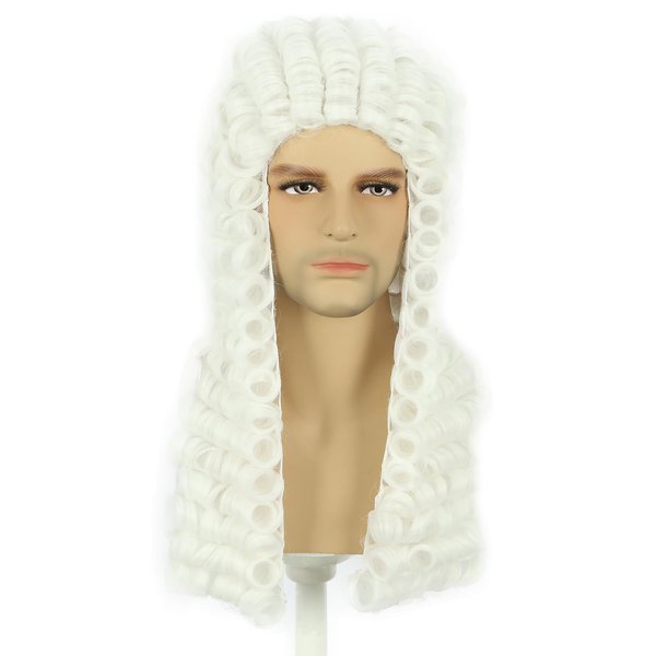 karlery George Washington Wig Judge Colonial Wig Man Long Curly White Wig Halloween Costume Cosplay Wig